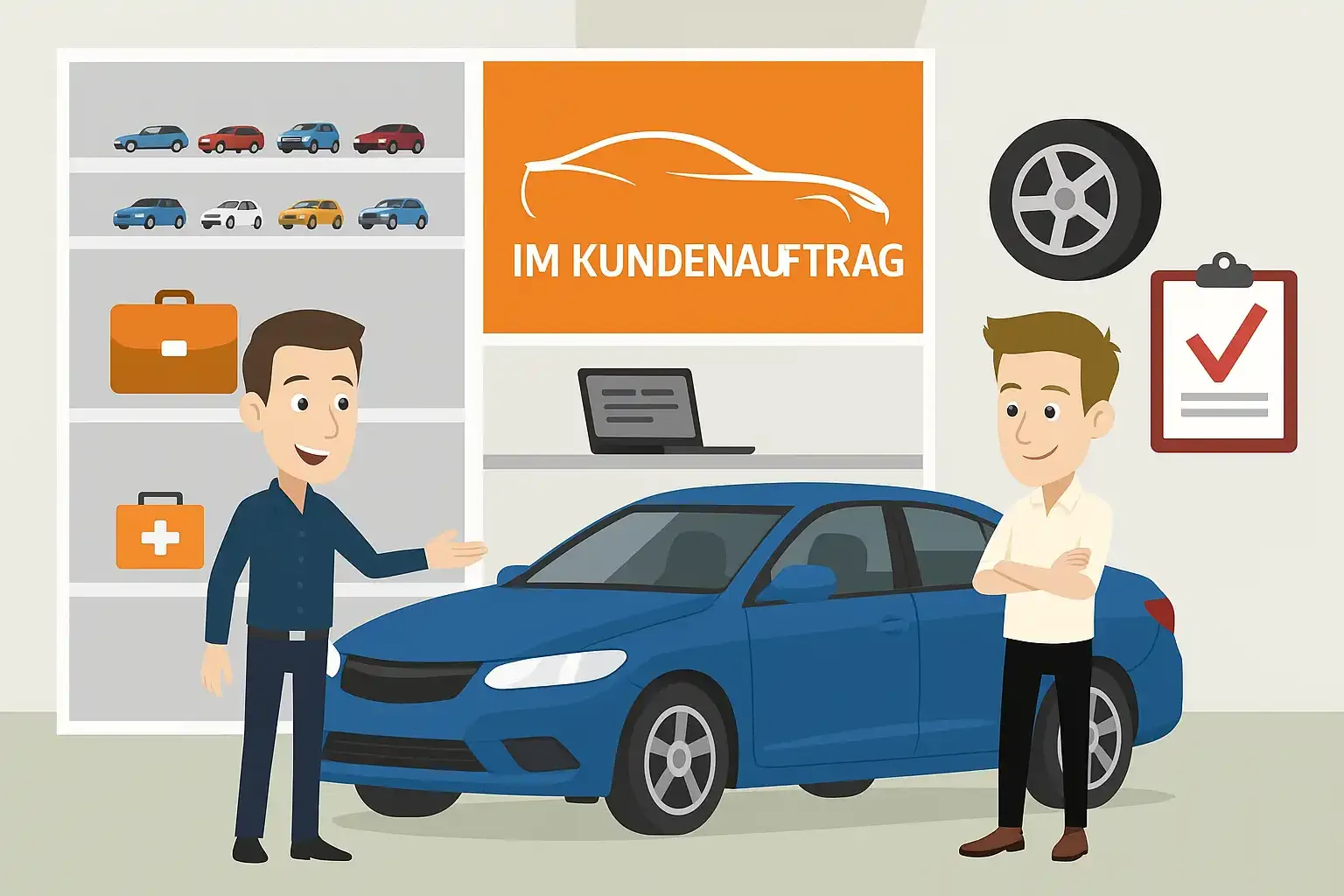 Ein Mitarbeiter von Autohandel Jakob bei der Kundenberatung im Autohaus